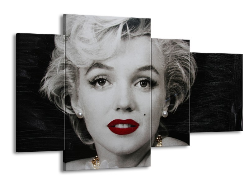 Canvas Schilderij Marilyn Monroe | Zwart, Wit, Grijs | 120x75cm 4Luik