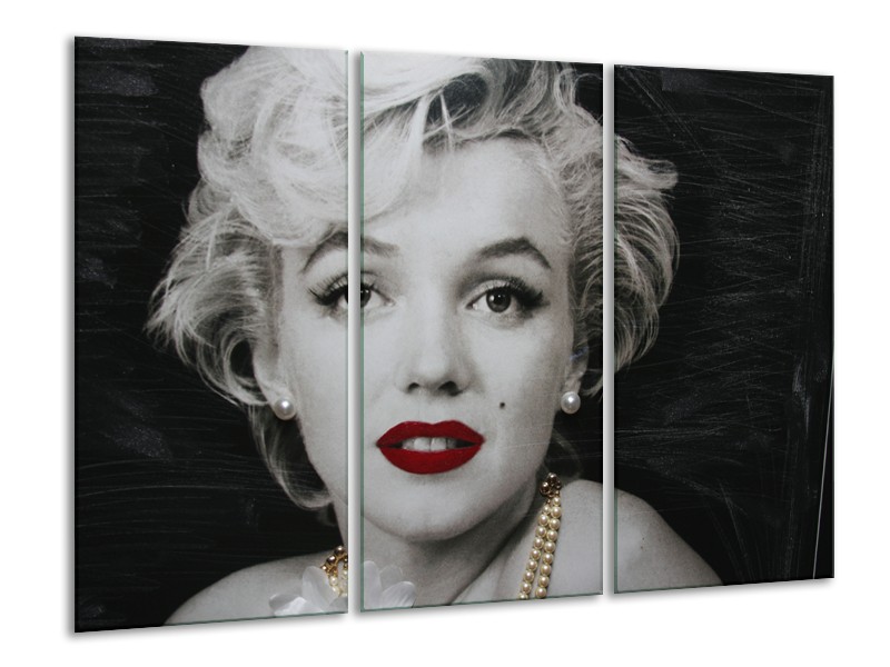 Glasschilderij Marilyn Monroe | Zwart, Wit, Grijs | 120x80cm 3Luik