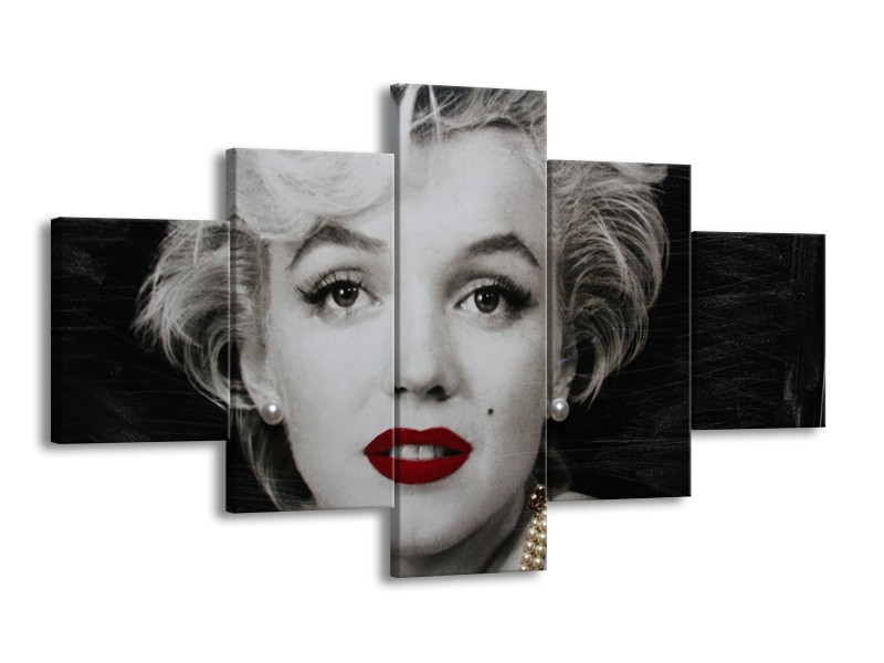 Canvas Schilderij Marilyn Monroe | Zwart, Wit, Grijs | 125x70cm 5Luik