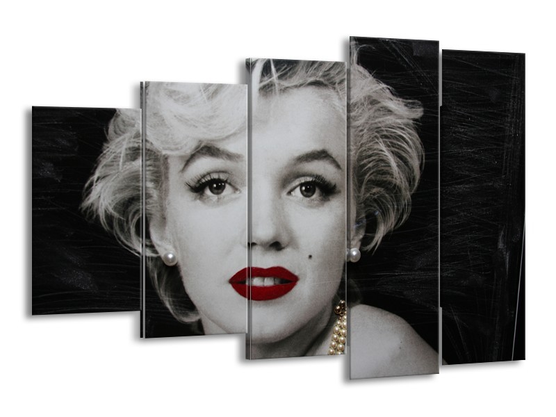 Canvas Schilderij Marilyn Monroe | Zwart, Wit, Grijs | 150x100cm 5Luik