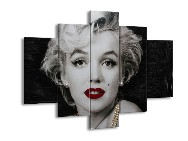 Glasschilderij Marilyn Monroe | Zwart, Wit, Grijs | 150x105cm 5Luik