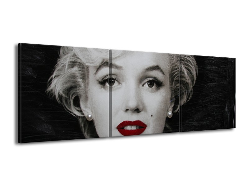 Glasschilderij Marilyn Monroe | Zwart, Wit, Grijs | 150x50cm 3Luik