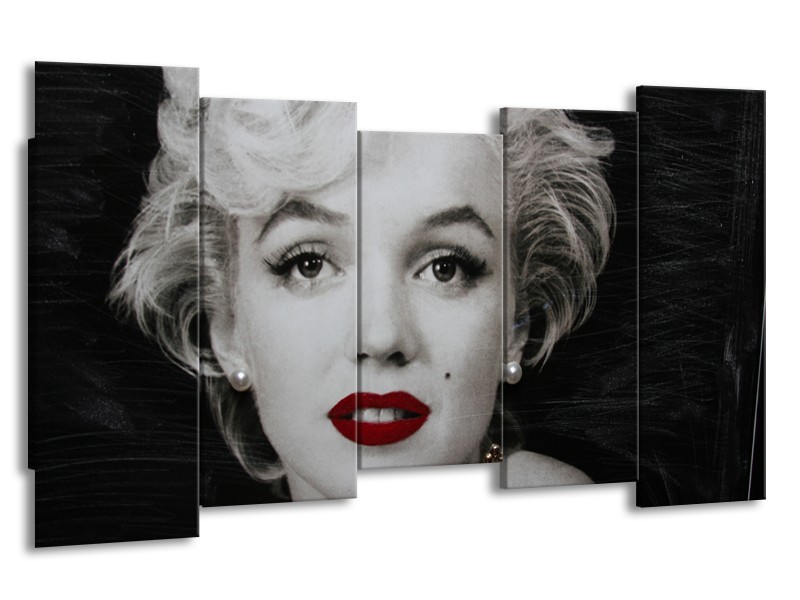 Canvas Schilderij Marilyn Monroe | Zwart, Wit, Grijs | 150x80cm 5Luik