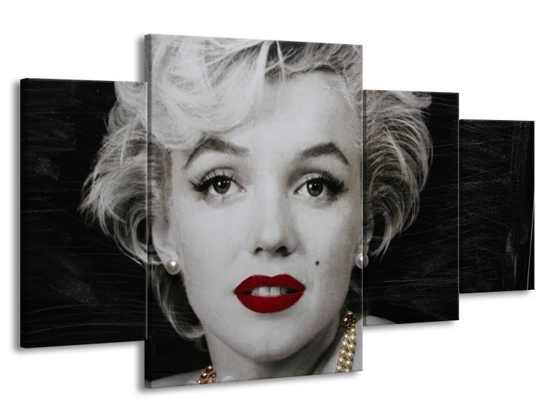 Canvas Schilderij Marilyn Monroe | Zwart, Wit, Grijs | 160x90cm 4Luik