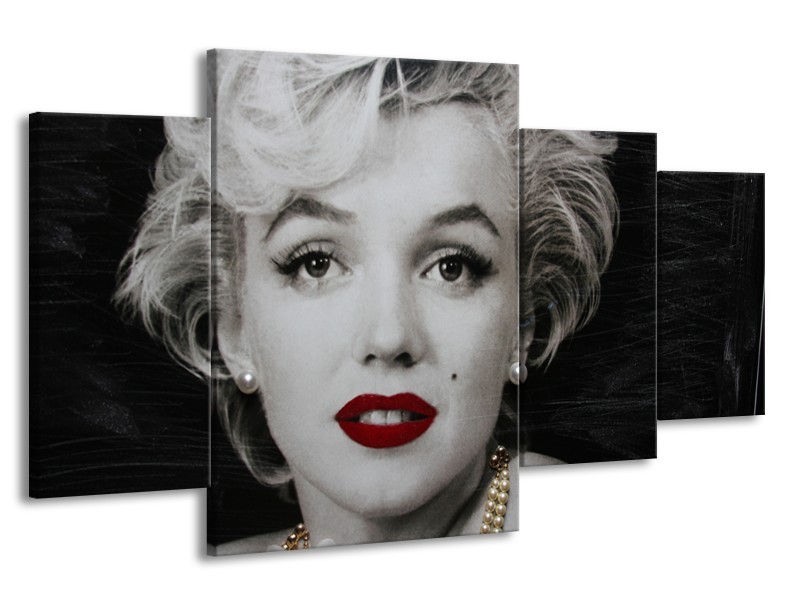 Glasschilderij Marilyn Monroe | Zwart, Wit, Grijs | 160x90cm 4Luik