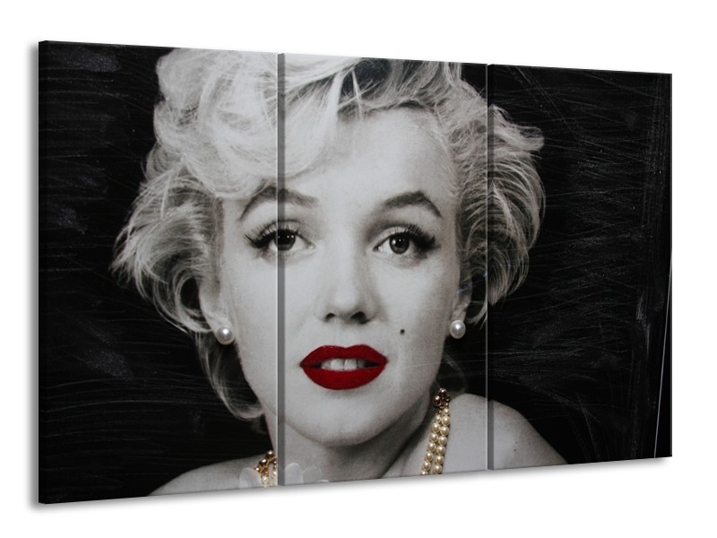 Glasschilderij Marilyn Monroe | Zwart, Wit, Grijs | 165x100cm 3Luik