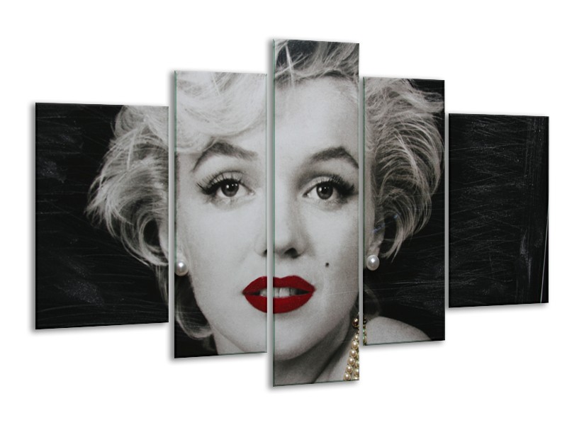 Glasschilderij Marilyn Monroe | Zwart, Wit, Grijs | 170x100cm 5Luik