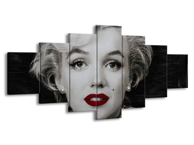 Canvas Schilderij Marilyn Monroe | Zwart, Wit, Grijs | 210x100cm 7Luik