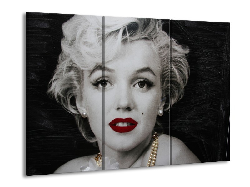 Glasschilderij Marilyn Monroe | Zwart, Wit, Grijs | 60x90cm 3Luik