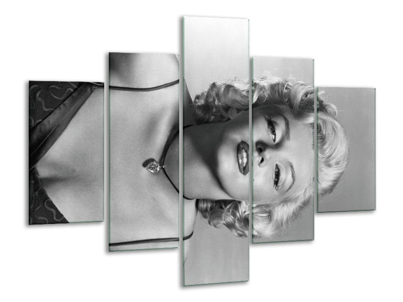 Canvas Schilderij Marilyn Monroe | Zwart, Wit, Grijs | 100x70cm 5Luik