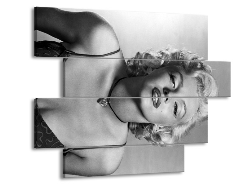 Canvas Schilderij Marilyn Monroe | Zwart, Wit, Grijs | 115x85cm 4Luik