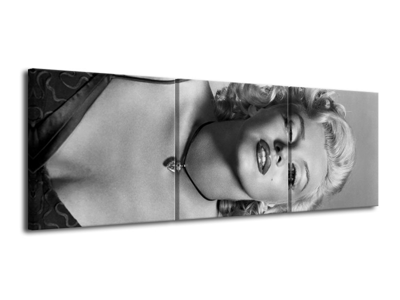 Canvas Schilderij Marilyn Monroe | Zwart, Wit, Grijs | 120x40cm 3Luik