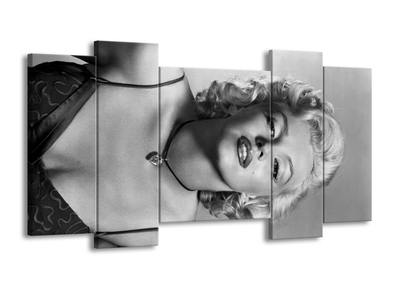 Canvas Schilderij Marilyn Monroe | Zwart, Wit, Grijs | 120x65cm 5Luik