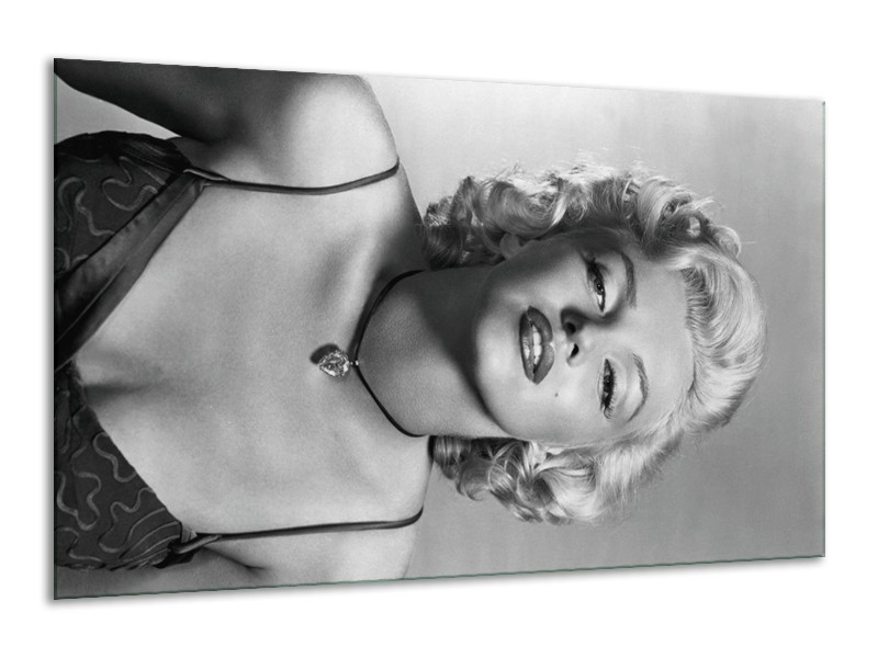 Glasschilderij Marilyn Monroe | Zwart, Wit, Grijs | 120x70cm 1Luik