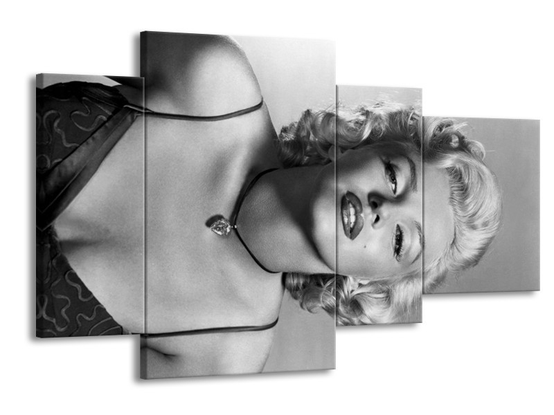 Glasschilderij Marilyn Monroe | Zwart, Wit, Grijs | 120x75cm 4Luik