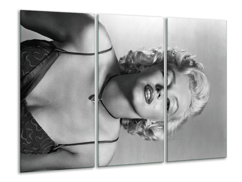 Glasschilderij Marilyn Monroe | Zwart, Wit, Grijs | 120x80cm 3Luik