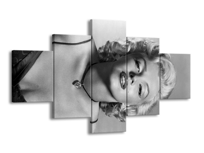 Canvas Schilderij Marilyn Monroe | Zwart, Wit, Grijs | 125x70cm 5Luik