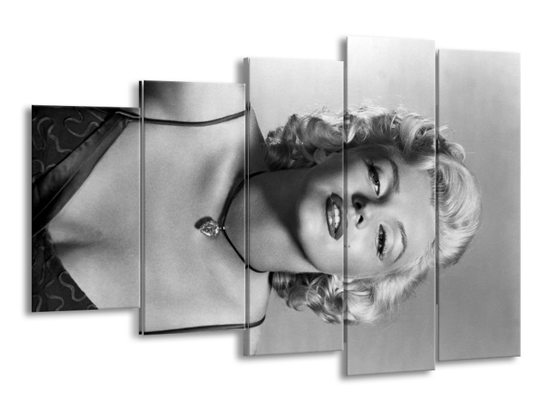 Canvas Schilderij Marilyn Monroe | Zwart, Wit, Grijs | 150x100cm 5Luik