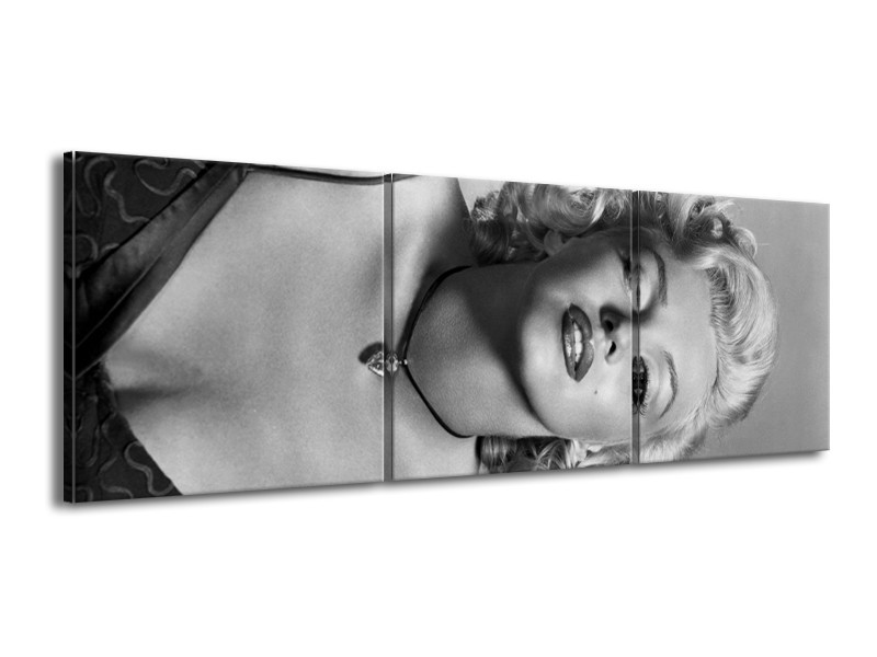 Glasschilderij Marilyn Monroe | Zwart, Wit, Grijs | 150x50cm 3Luik