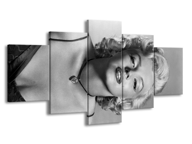 Canvas Schilderij Marilyn Monroe | Zwart, Wit, Grijs | 150x80cm 5Luik