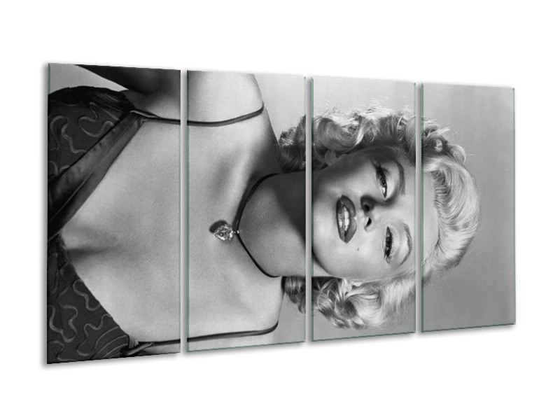 Glasschilderij Marilyn Monroe | Zwart, Wit, Grijs | 160x80cm 4Luik