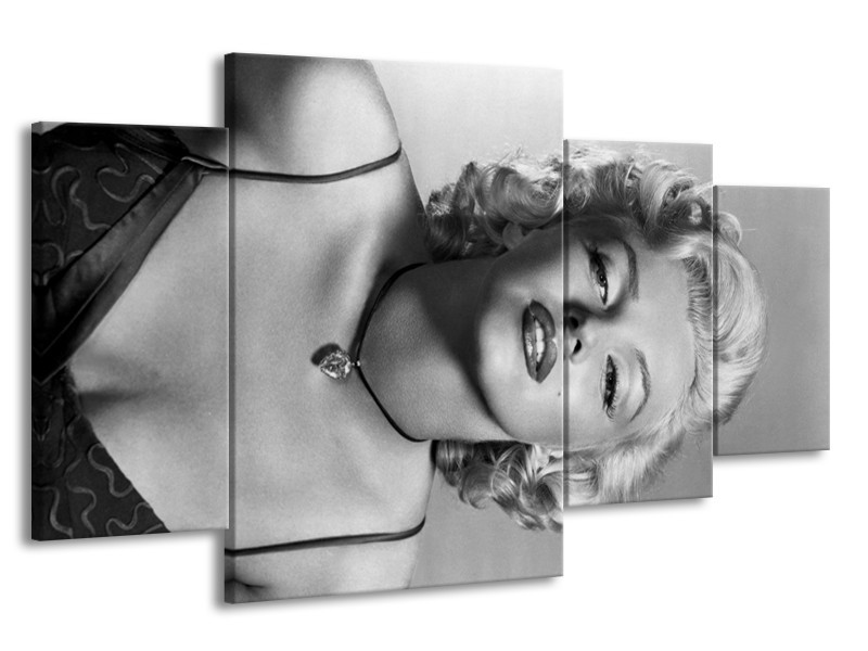 Canvas Schilderij Marilyn Monroe | Zwart, Wit, Grijs | 160x90cm 4Luik