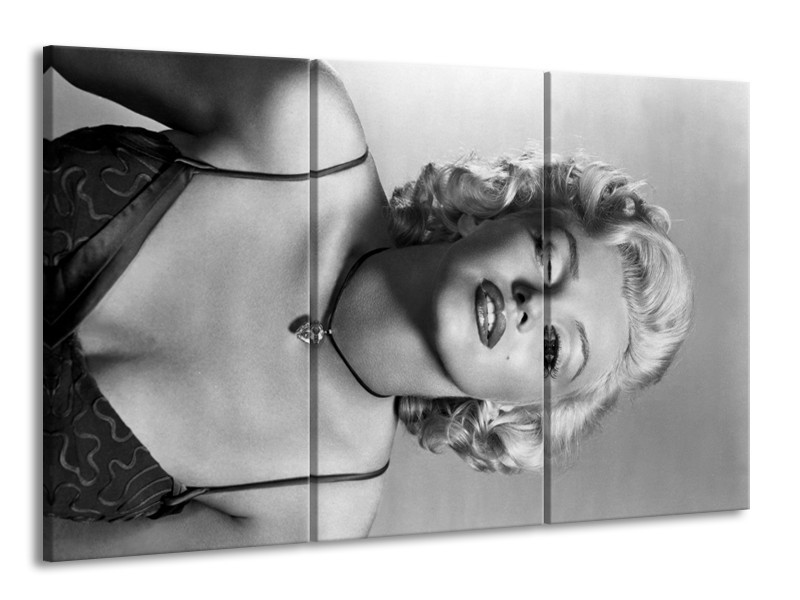 Glasschilderij Marilyn Monroe | Zwart, Wit, Grijs | 165x100cm 3Luik