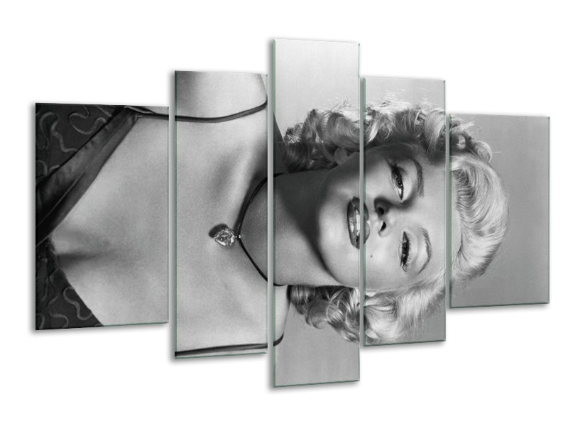 Canvas Schilderij Marilyn Monroe | Zwart, Wit, Grijs | 170x100cm 5Luik