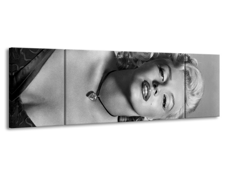 Canvas Schilderij Marilyn Monroe | Zwart, Wit, Grijs | 170x50cm 3Luik