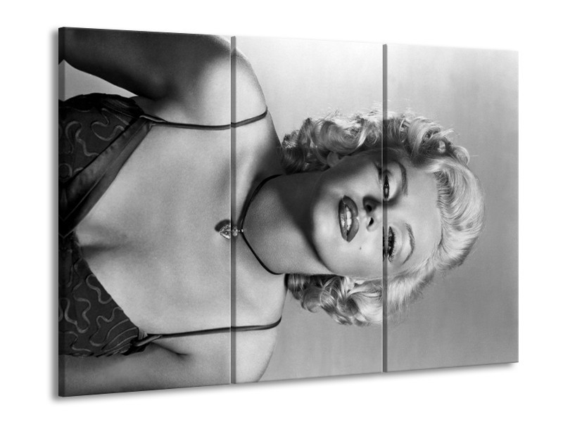 Glasschilderij Marilyn Monroe | Zwart, Wit, Grijs | 60x90cm 3Luik