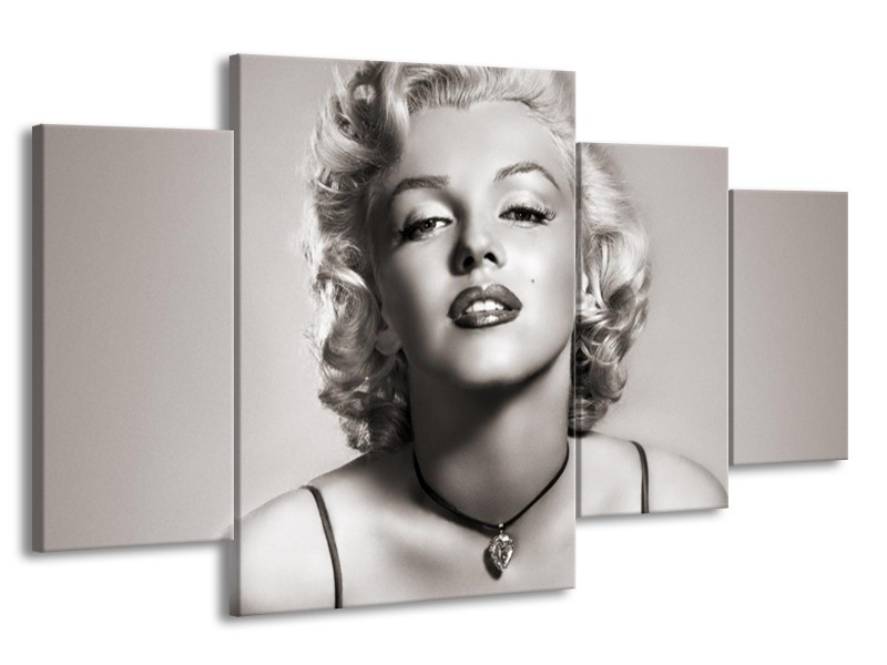 Canvas Schilderij Marilyn Monroe | Grijs, Sepia | 160x90cm 4Luik