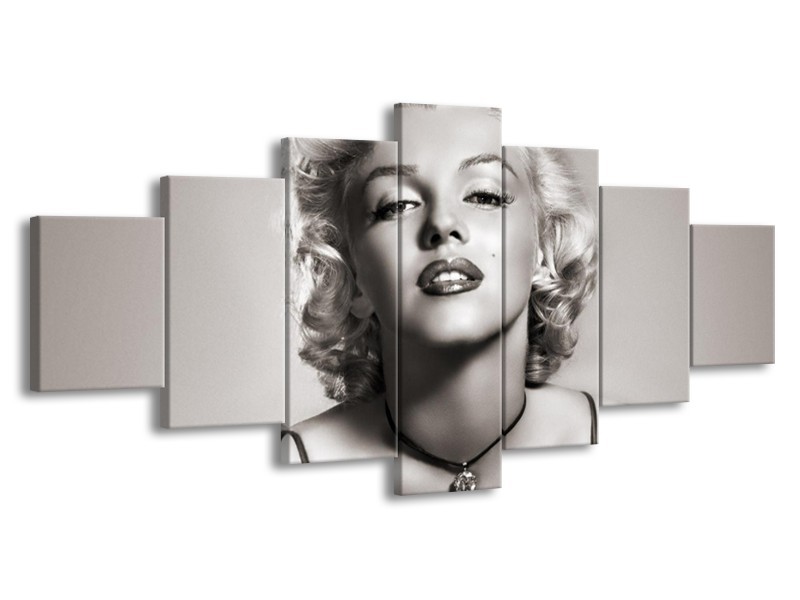 Canvas Schilderij Marilyn Monroe | Grijs, Sepia | 210x100cm 7Luik