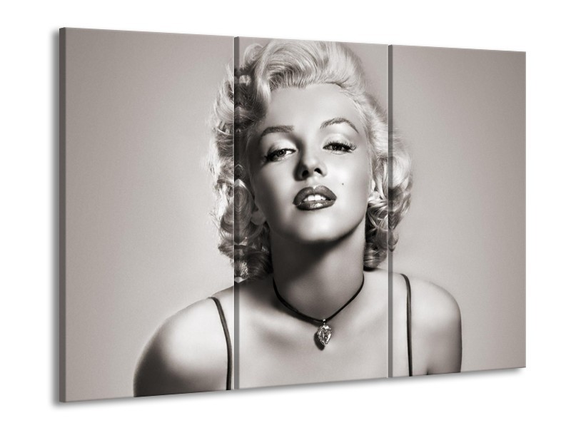 Canvas Schilderij Marilyn Monroe | Grijs, Sepia | 60x90cm 3Luik