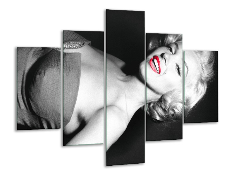 Canvas Schilderij Marilyn Monroe | Zwart, Grijs, Rood | 100x70cm 5Luik