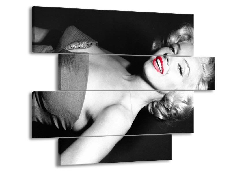 Glasschilderij Marilyn Monroe | Zwart, Grijs, Rood | 115x85cm 4Luik