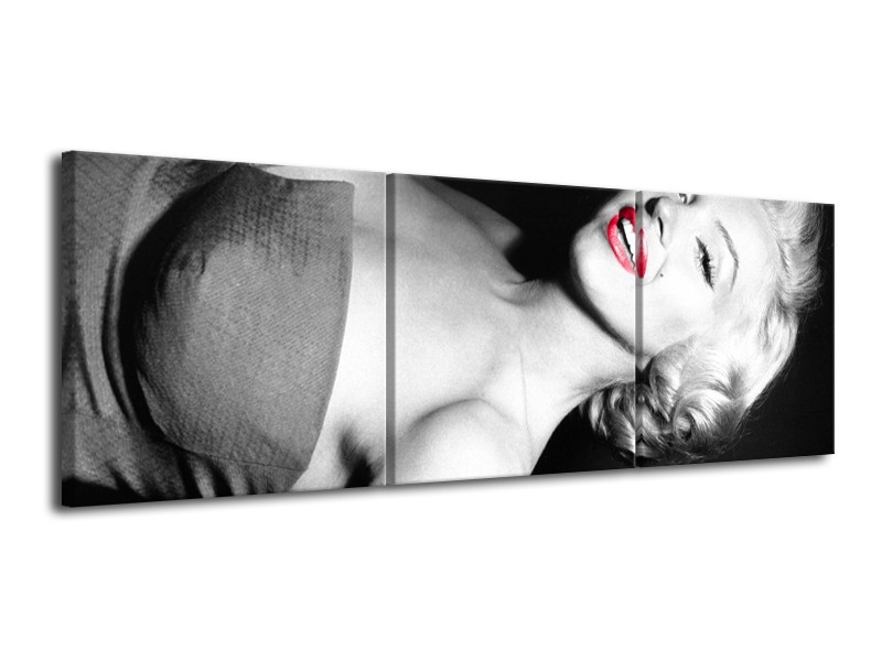 Canvas Schilderij Marilyn Monroe | Zwart, Grijs, Rood | 120x40cm 3Luik