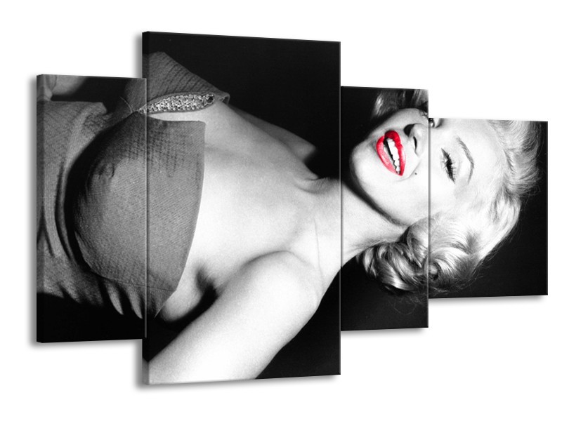 Glasschilderij Marilyn Monroe | Zwart, Grijs, Rood | 120x75cm 4Luik