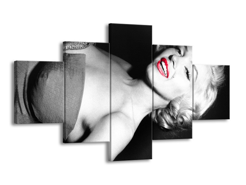 Glasschilderij Marilyn Monroe | Zwart, Grijs, Rood | 125x70cm 5Luik