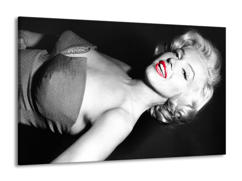 Canvas Schilderij Marilyn Monroe | Zwart, Grijs, Rood | 140x90cm 1Luik