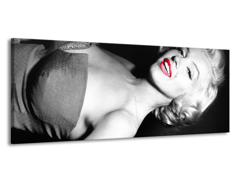 Canvas Schilderij Marilyn Monroe | Zwart, Grijs, Rood | 145x58cm 1Luik