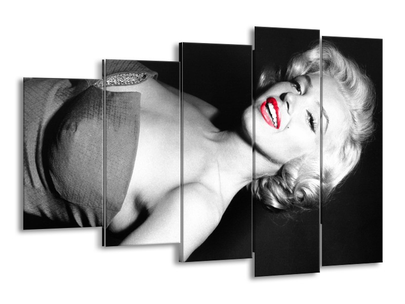 Canvas Schilderij Marilyn Monroe | Zwart, Grijs, Rood | 150x100cm 5Luik