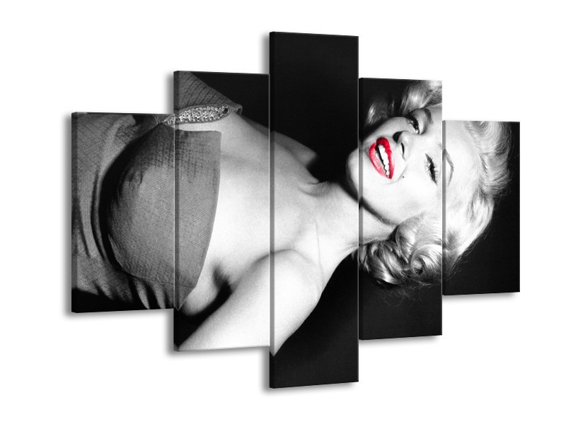 Canvas Schilderij Marilyn Monroe | Zwart, Grijs, Rood | 150x105cm 5Luik