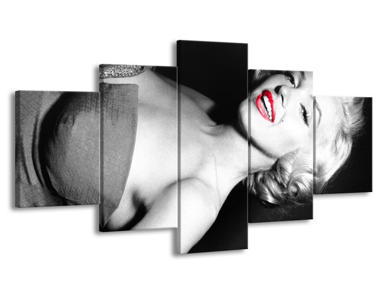 Glasschilderij Marilyn Monroe | Zwart, Grijs, Rood | 150x80cm 5Luik