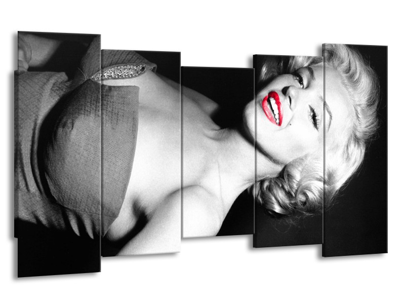 Canvas Schilderij Marilyn Monroe | Zwart, Grijs, Rood | 150x80cm 5Luik