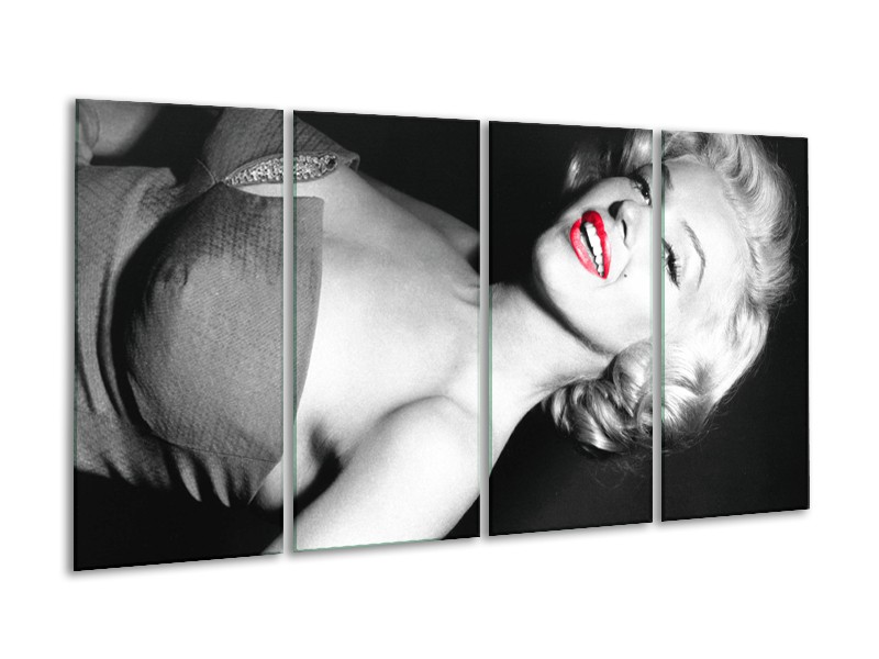 Canvas Schilderij Marilyn Monroe | Zwart, Grijs, Rood | 160x80cm 4Luik