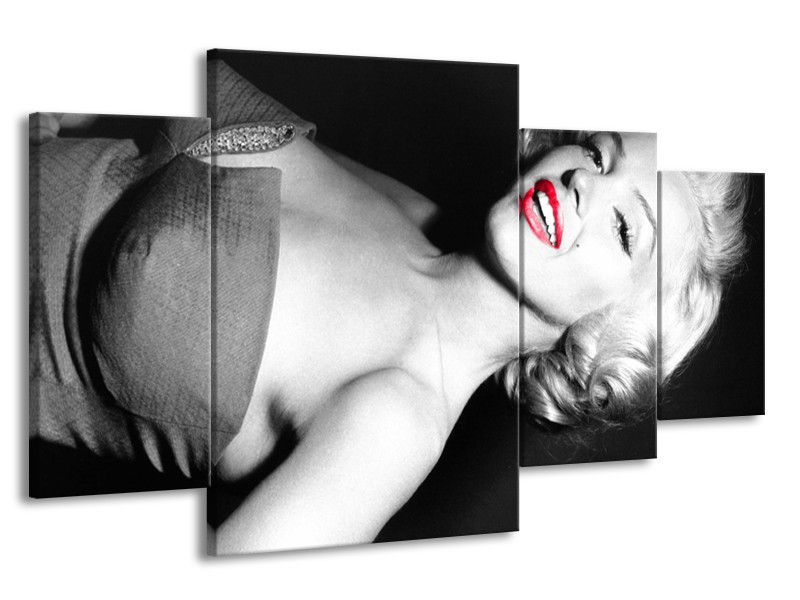 Glasschilderij Marilyn Monroe | Zwart, Grijs, Rood | 160x90cm 4Luik