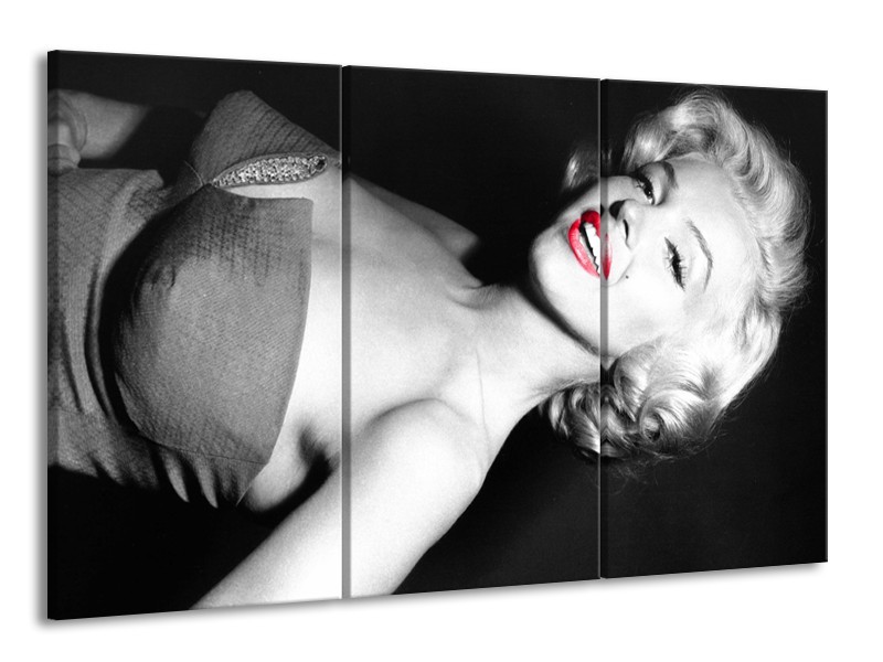 Canvas Schilderij Marilyn Monroe | Zwart, Grijs, Rood | 165x100cm 3Luik