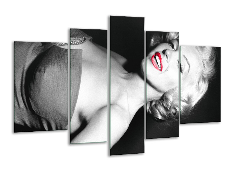 Canvas Schilderij Marilyn Monroe | Zwart, Grijs, Rood | 170x100cm 5Luik