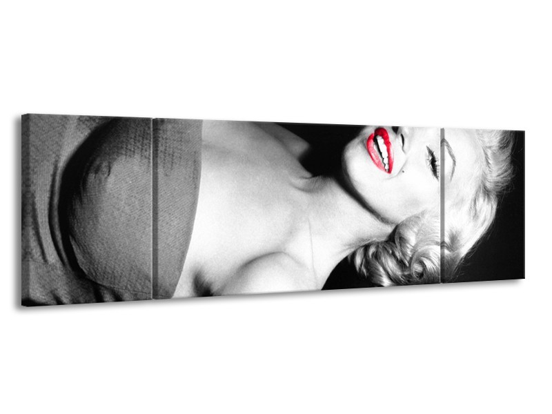 Canvas Schilderij Marilyn Monroe | Zwart, Grijs, Rood | 170x50cm 3Luik