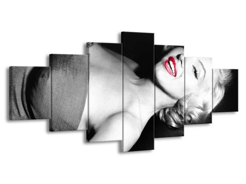 Canvas Schilderij Marilyn Monroe | Zwart, Grijs, Rood | 210x100cm 7Luik